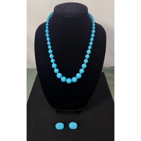 The Unbranded Brand Jewelry - Vintage Bead Necklace Chunky Retro Coastal Statement 1950s Style w/ Earrings
